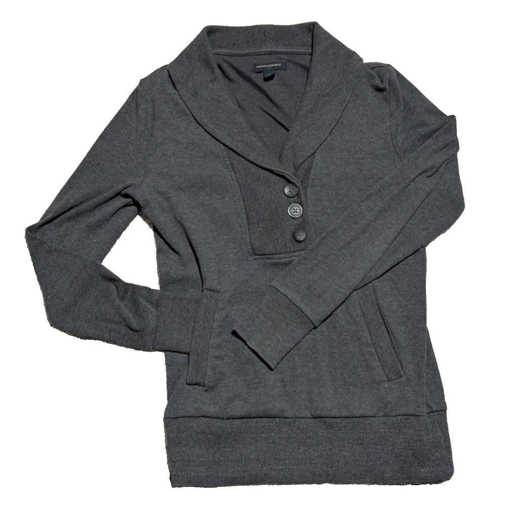Banana Republic Womens Sweater Size X-Small Gray Buttons Front Pocket Collared